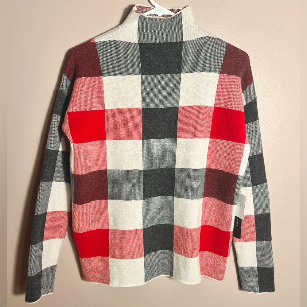 Tahari Plaid Mock Neck Sweater